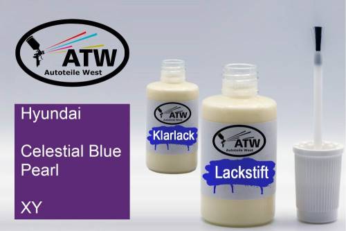 Hyundai, Celestial Blue Pearl, XY: 20ml Lackstift + 20ml Klarlack - Set, von ATW Autoteile West.